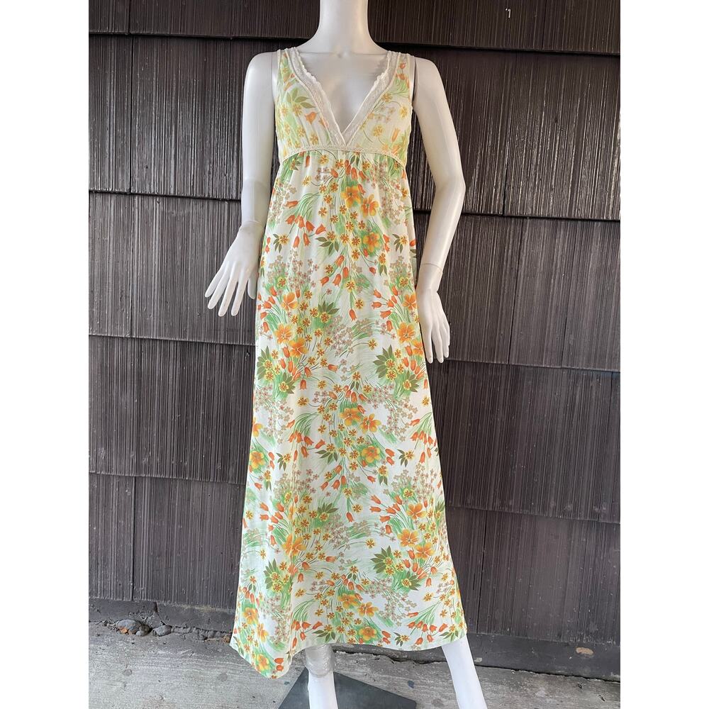 🔥Vintage 70s JC Penney Floral Bright Bloomcore Cottage Boho Romantic Nightgown